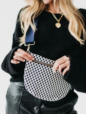 Pretty Simple Woven Westlyn Bum Bag - No Studs Navy Blue Checkered Vegan Leather